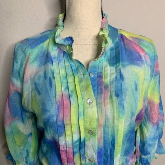120% LINO Tie Dye Linen Belted Mini Dress - Picture 7 of 15